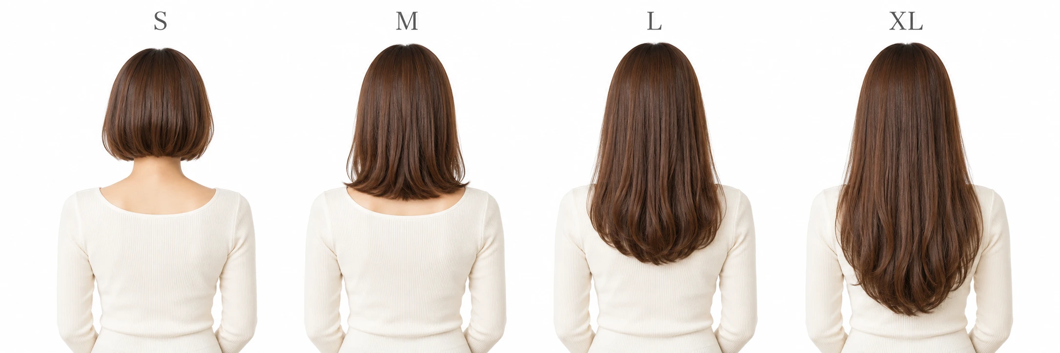 Hair length examples: short, medium, long and extra long Hair length examples: short, medium, long and extra long
